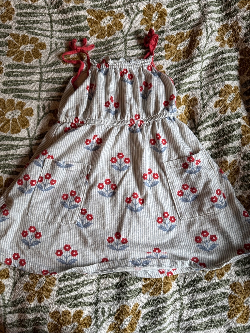 Little Co Girls Floral Tie-Shoulder Sundress - Red & Blue Flowers 18 Months